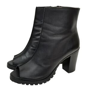 Steve Madden Black Leather Peep-Toe Ankle Booties